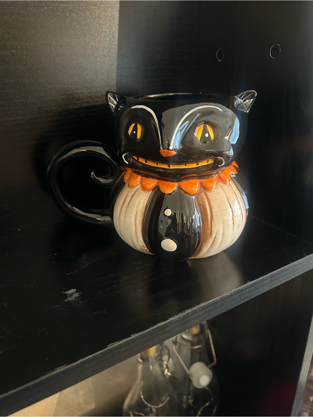 Black and Orange Halloween Cat Ceramic Mug - Festive Holiday Decor